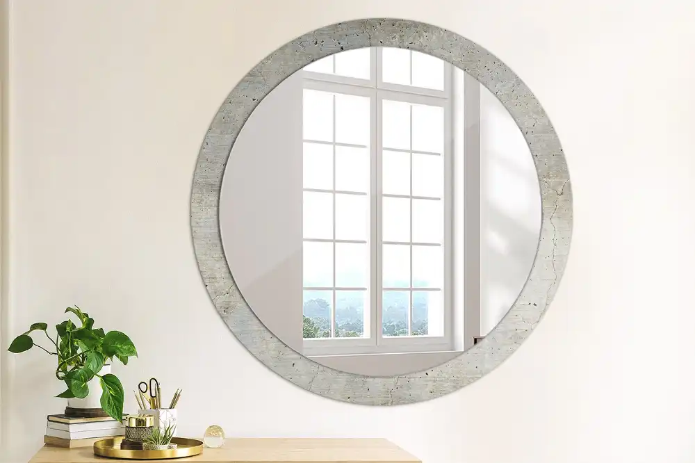 Kulaté dekorační zrcadlo na zeď šedý beton