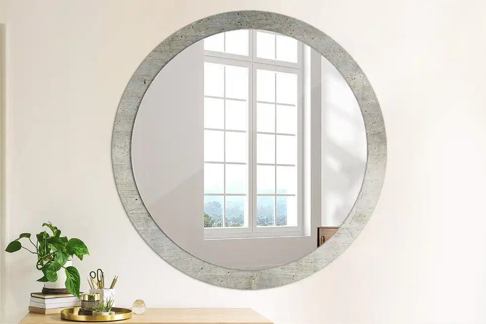 Kulaté dekorační zrcadlo na zeď šedý beton