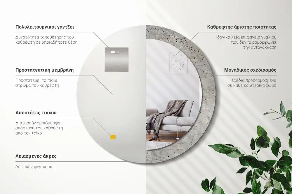 Kulaté dekorační zrcadlo na zeď šedý beton