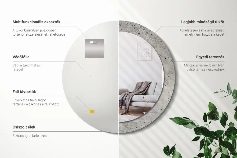 Kulaté dekorační zrcadlo na zeď šedý beton