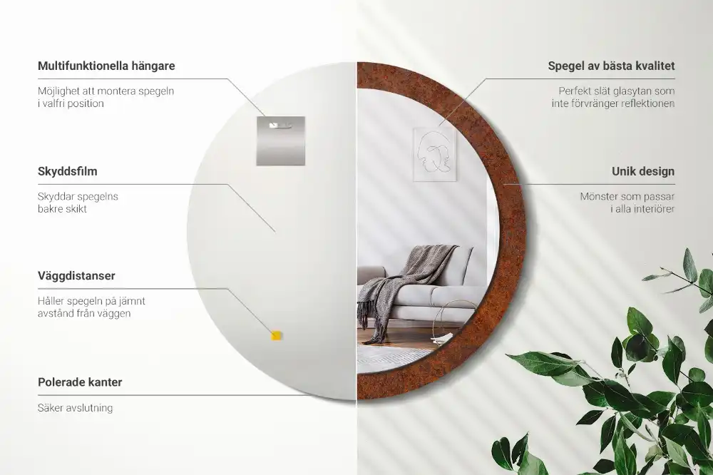 Kulaté dekorační zrcadlo na zeď rezavý kov