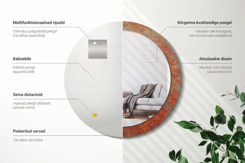 Kulaté dekorační zrcadlo na zeď rezavý kov