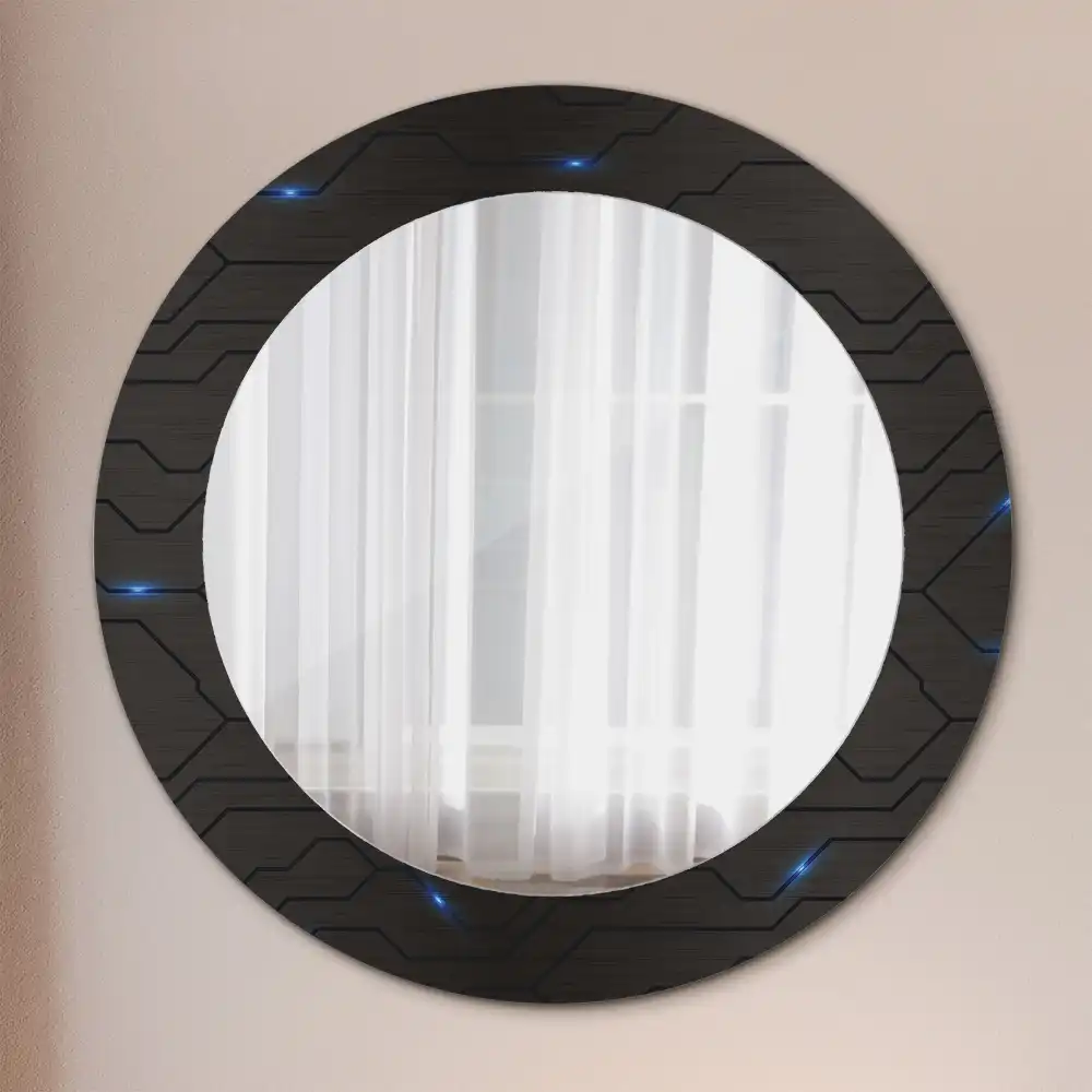 Kulaté zrcadlo tištěný rám futuristická abstrakce