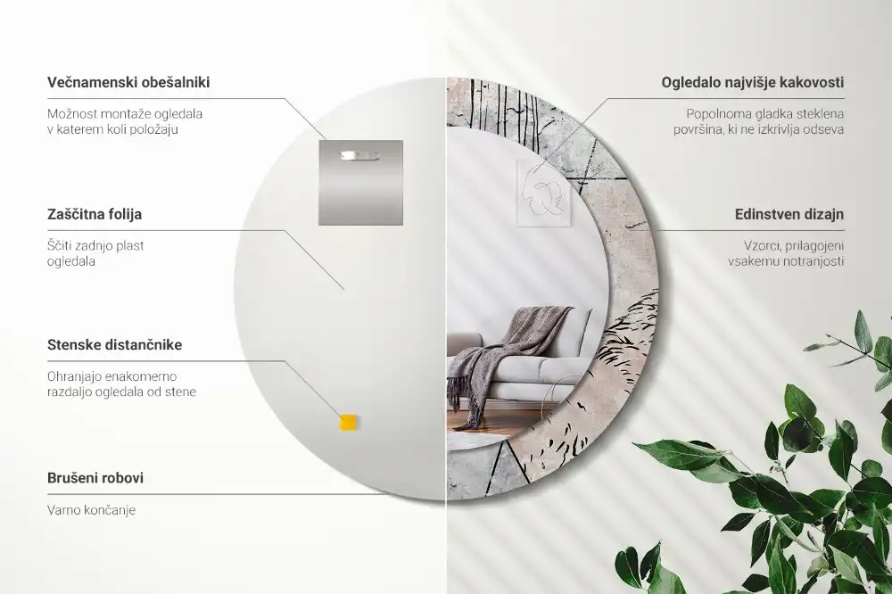 Kulaté dekorační zrcadlo na zeď abstraktní zvířata
