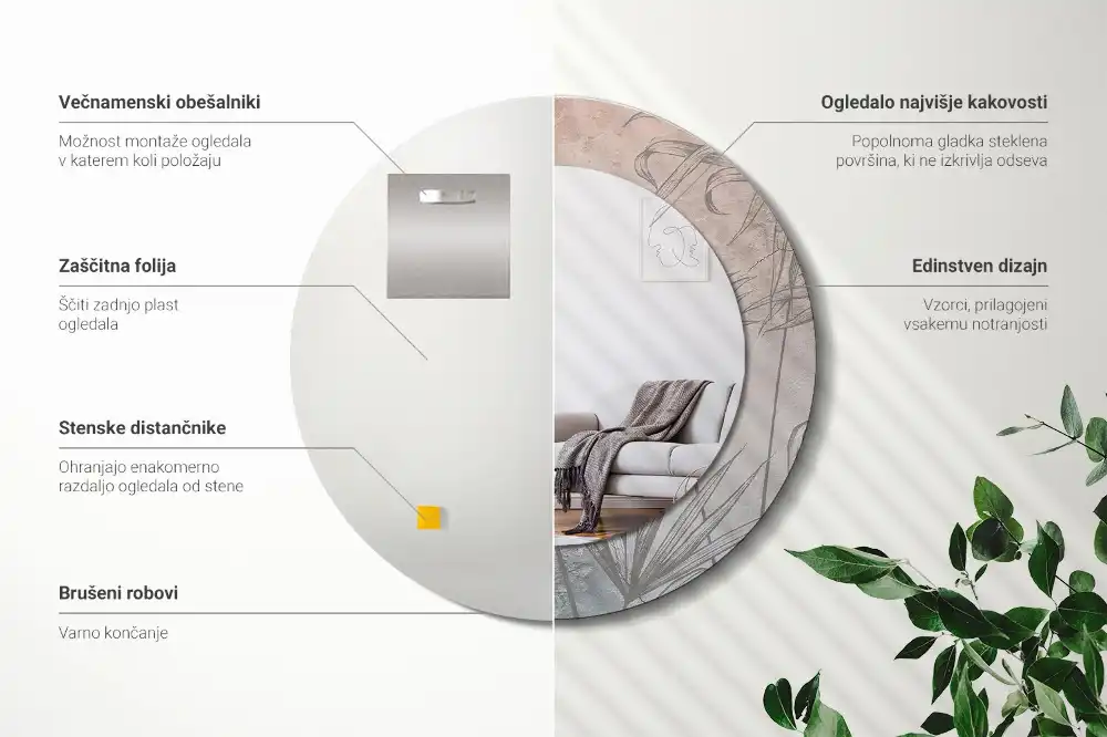 Kulaté dekorační zrcadlo na zeď tropické květiny