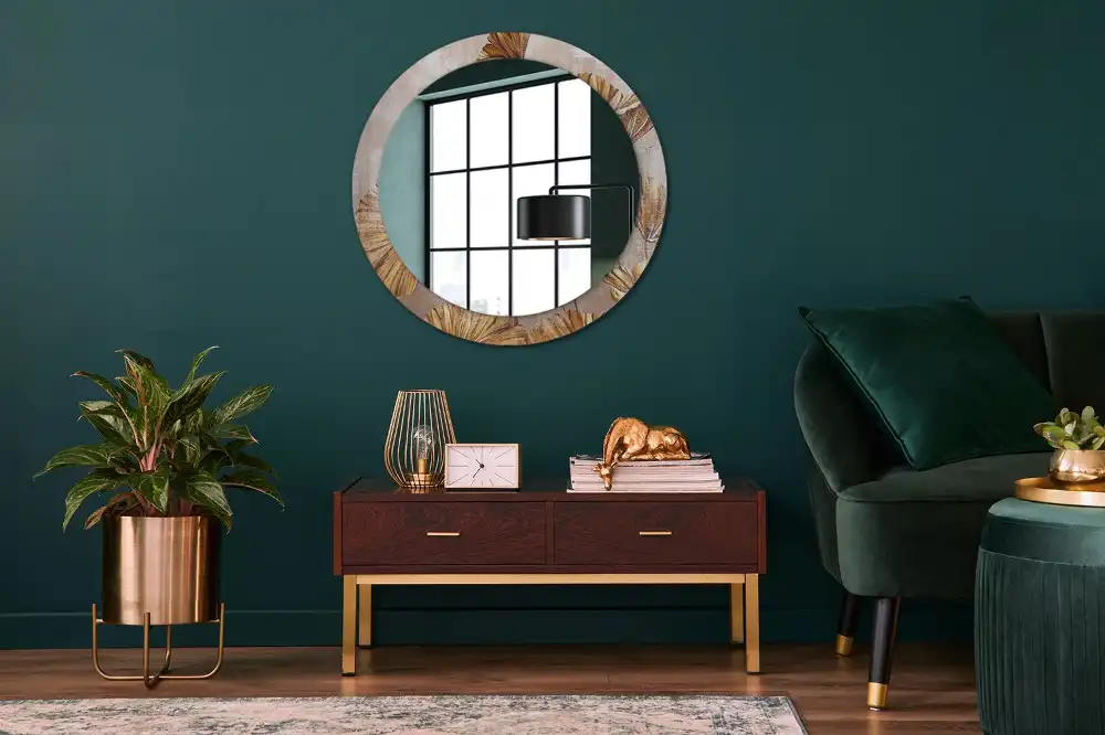 Kulaté dekorační zrcadlo na zeď listy ve stylu boho
