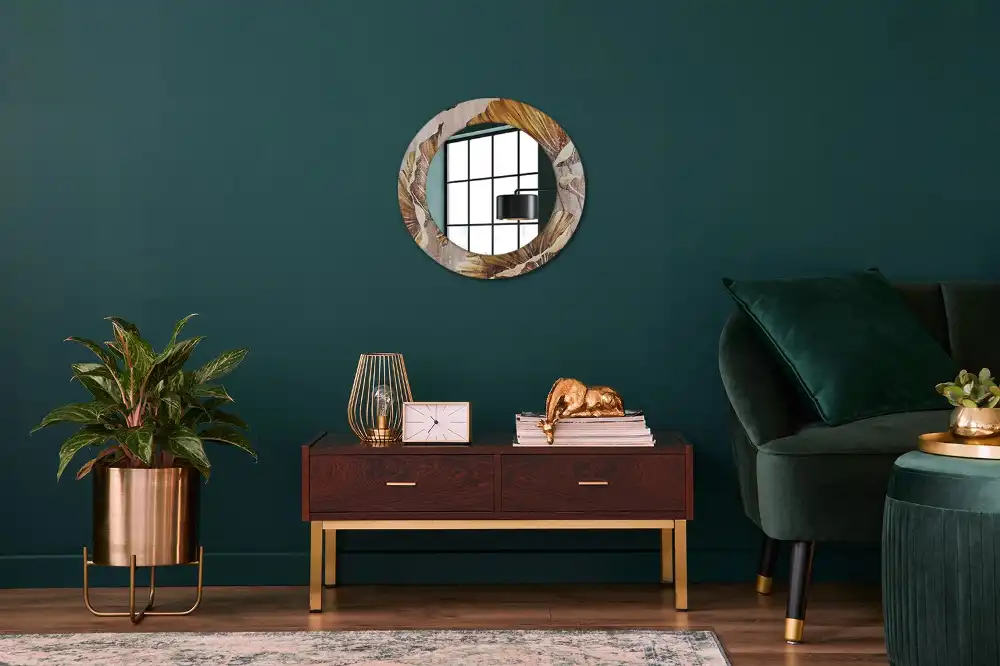 Kulaté dekorační zrcadlo na zeď listy ve stylu boho
