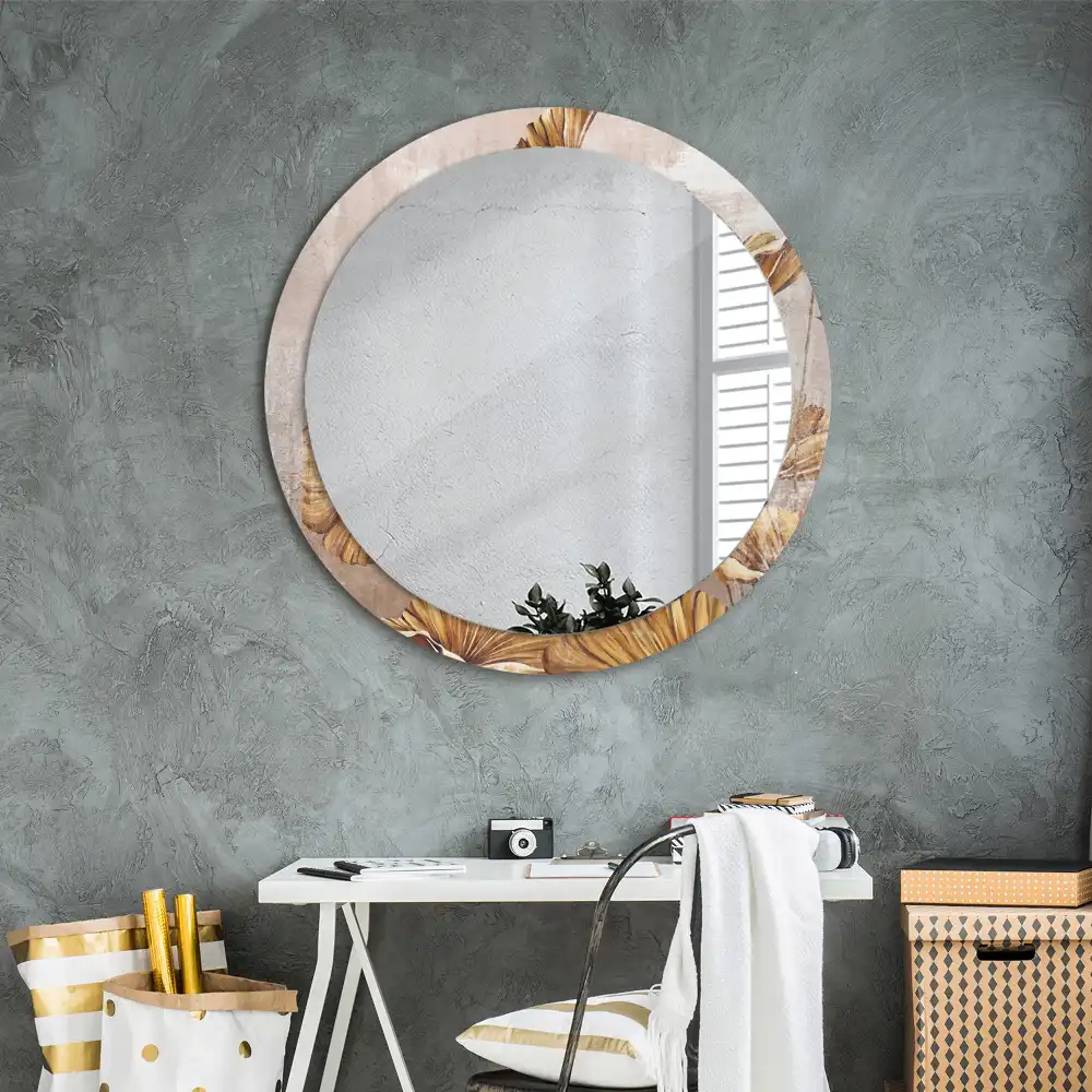 Kulaté dekorační zrcadlo na zeď listy ve stylu boho