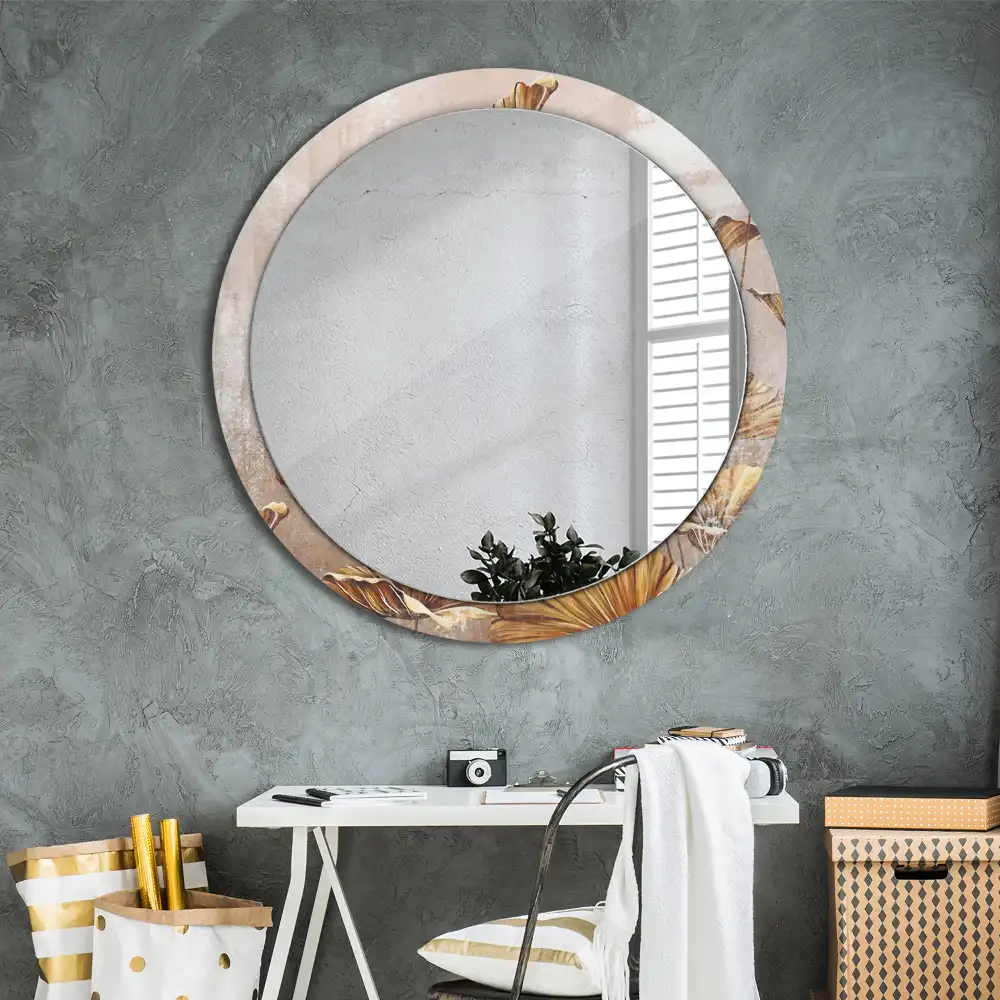Kulaté dekorační zrcadlo na zeď listy ve stylu boho