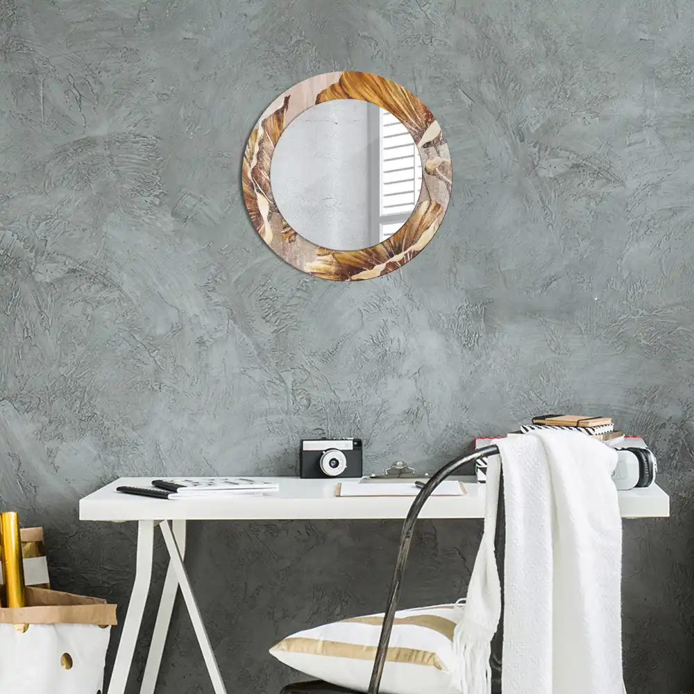 Kulaté dekorační zrcadlo na zeď listy ve stylu boho
