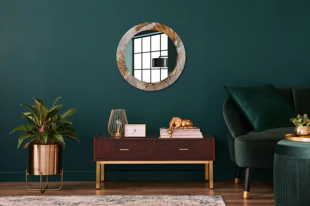 Kulaté dekorační zrcadlo na zeď listy ve stylu boho