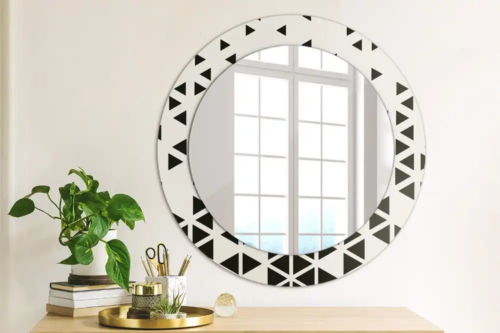 Kulaté zrcadlo tištěný rám abstraktní geometrie