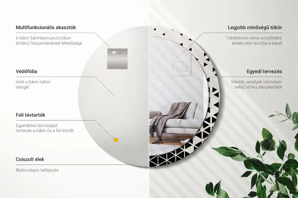 Kulaté zrcadlo tištěný rám abstraktní geometrie