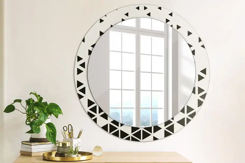 Kulaté zrcadlo tištěný rám abstraktní geometrie