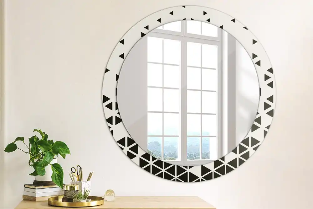Kulaté zrcadlo tištěný rám abstraktní geometrie