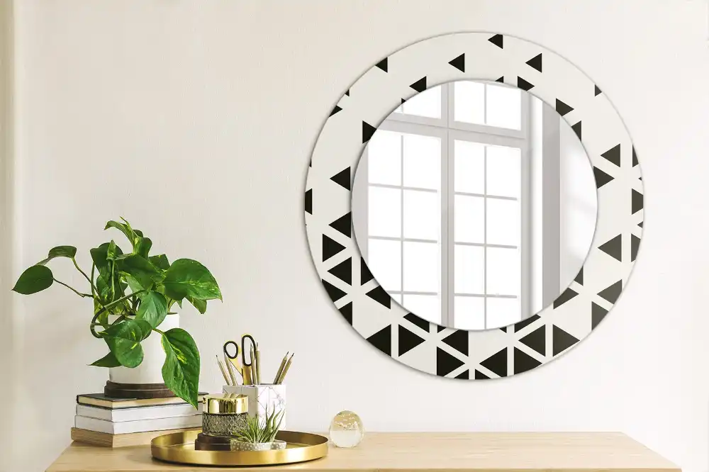 Kulaté zrcadlo tištěný rám abstraktní geometrie