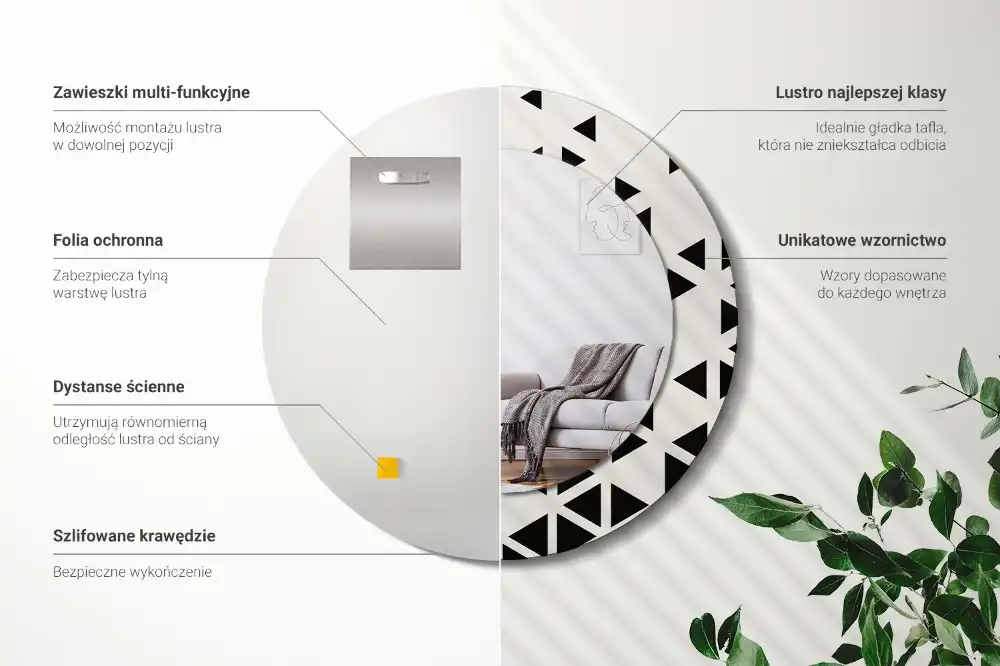 Kulaté zrcadlo tištěný rám abstraktní geometrie