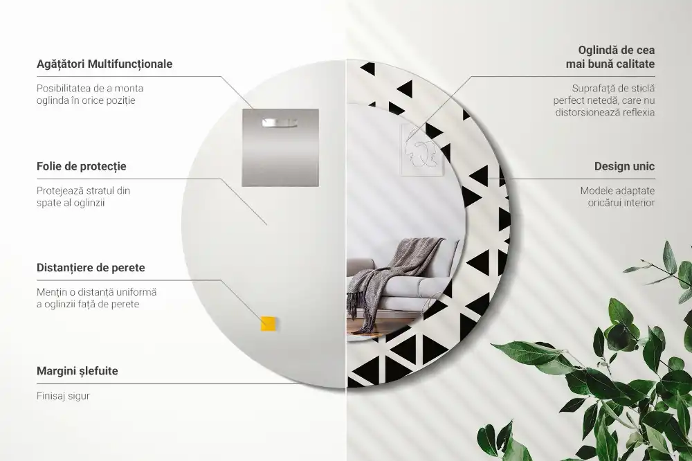 Kulaté zrcadlo tištěný rám abstraktní geometrie
