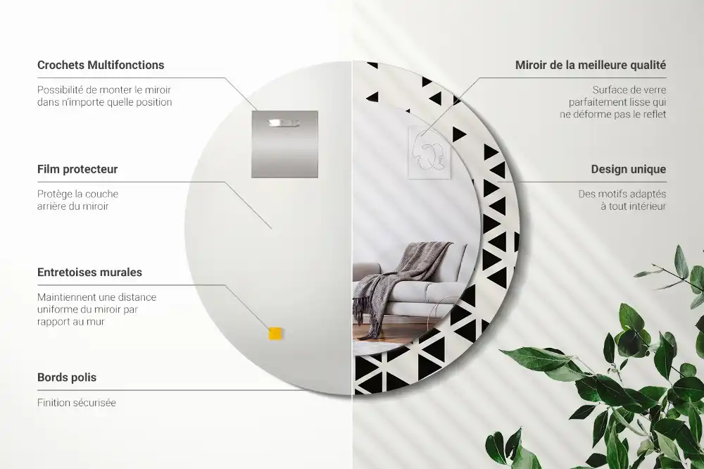 Kulaté zrcadlo tištěný rám abstraktní geometrie
