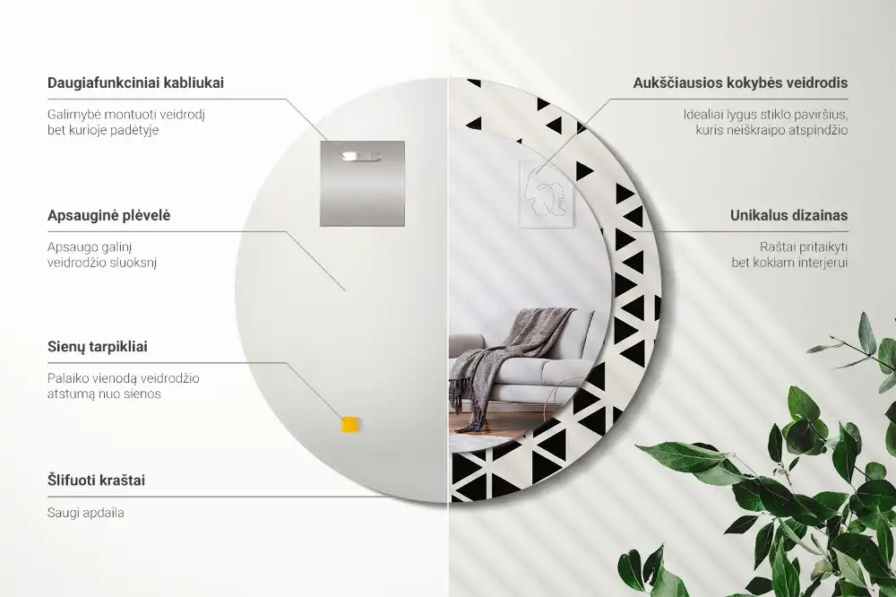 Kulaté zrcadlo tištěný rám abstraktní geometrie