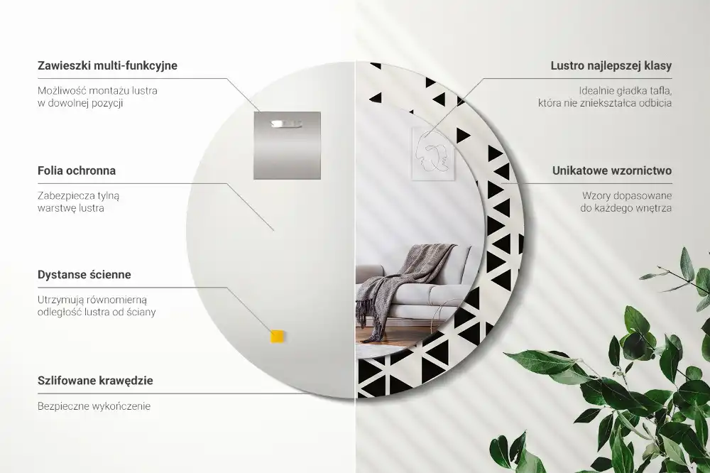 Kulaté zrcadlo tištěný rám abstraktní geometrie