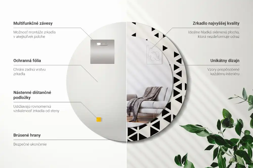 Kulaté zrcadlo tištěný rám abstraktní geometrie