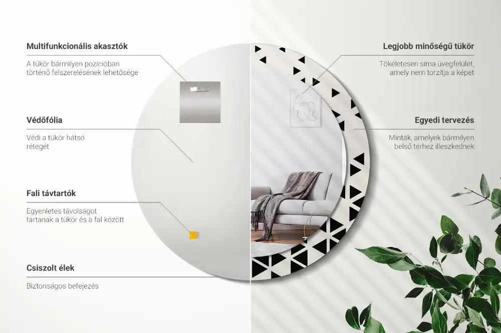 Kulaté zrcadlo tištěný rám abstraktní geometrie