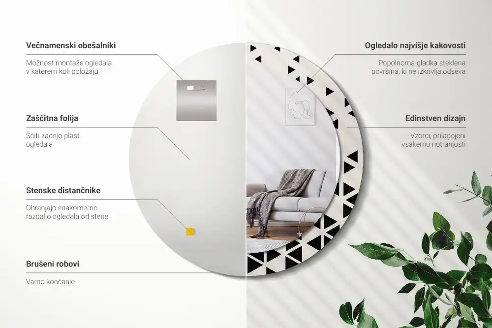 Kulaté zrcadlo tištěný rám abstraktní geometrie