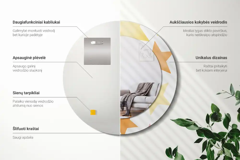 Kulaté zrcadlo tištěný rám pastelové hvězdy