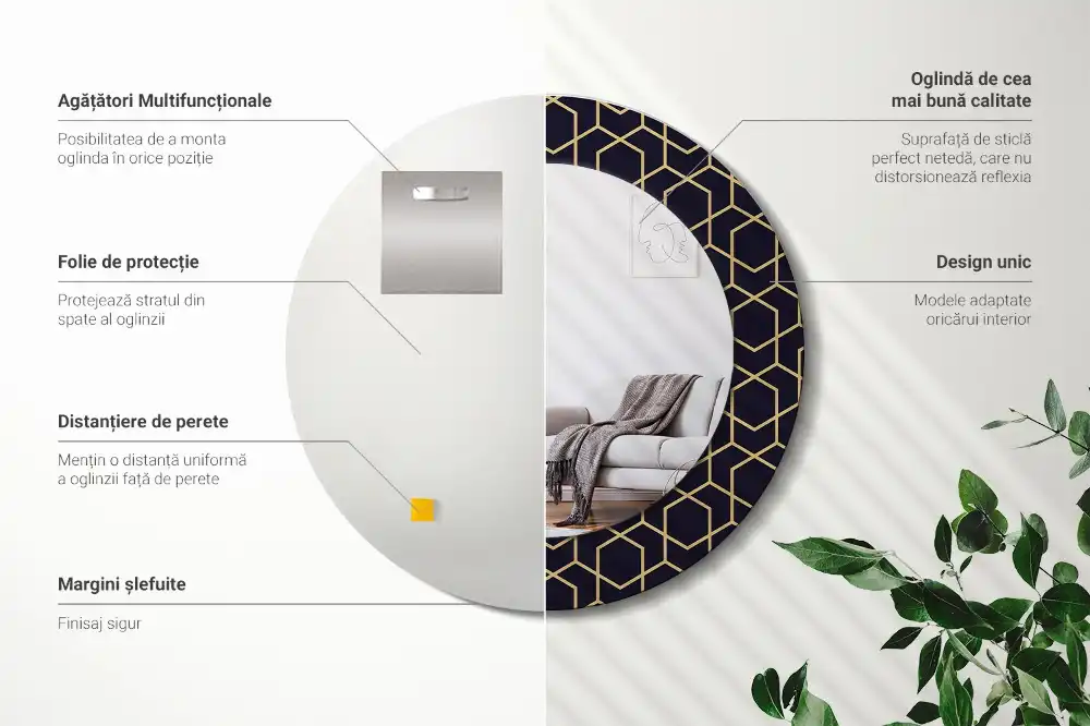 Kulaté dekorační zrcadlo na zeď geometricko-abstraktní