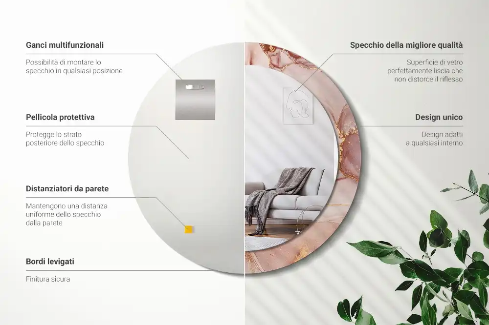 Kulaté zrcadlo tištěný rám tekutá abstrakce