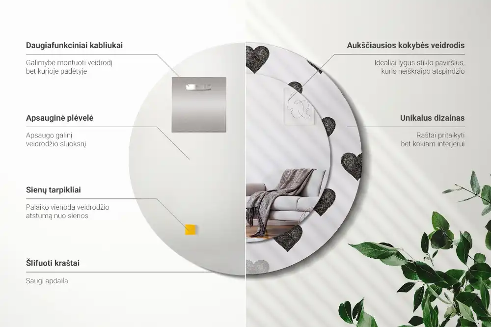 Kulaté dekorační zrcadlo na zeď abstraktní srdce
