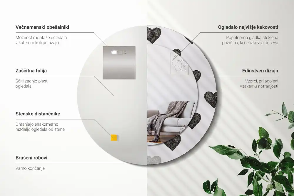 Kulaté dekorační zrcadlo na zeď abstraktní srdce