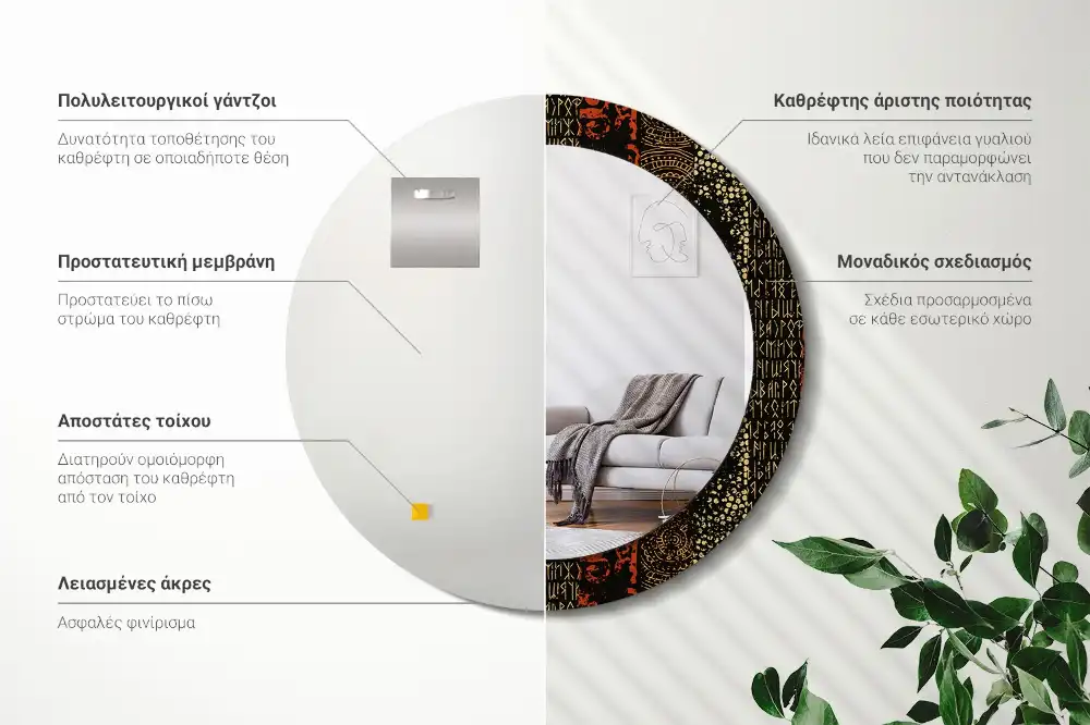 Kulaté zrcadlo tištěný rám vzor grunge