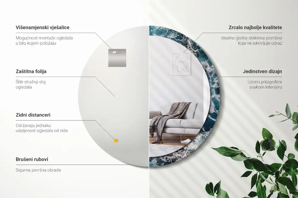 Kulaté zrcadlo tištěný rám rozbouřené moře