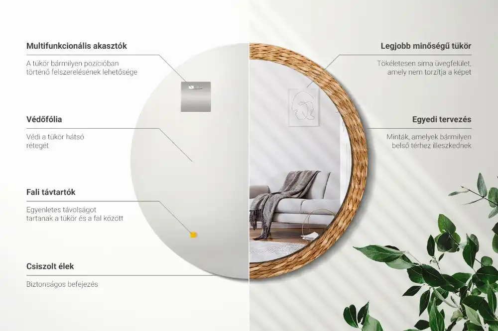 Kulaté dekorační zrcadlo na zeď proutěný vzor