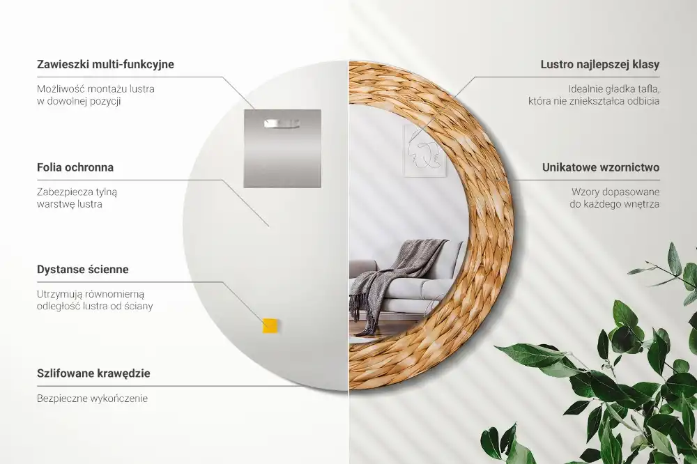 Kulaté dekorační zrcadlo na zeď proutěný vzor