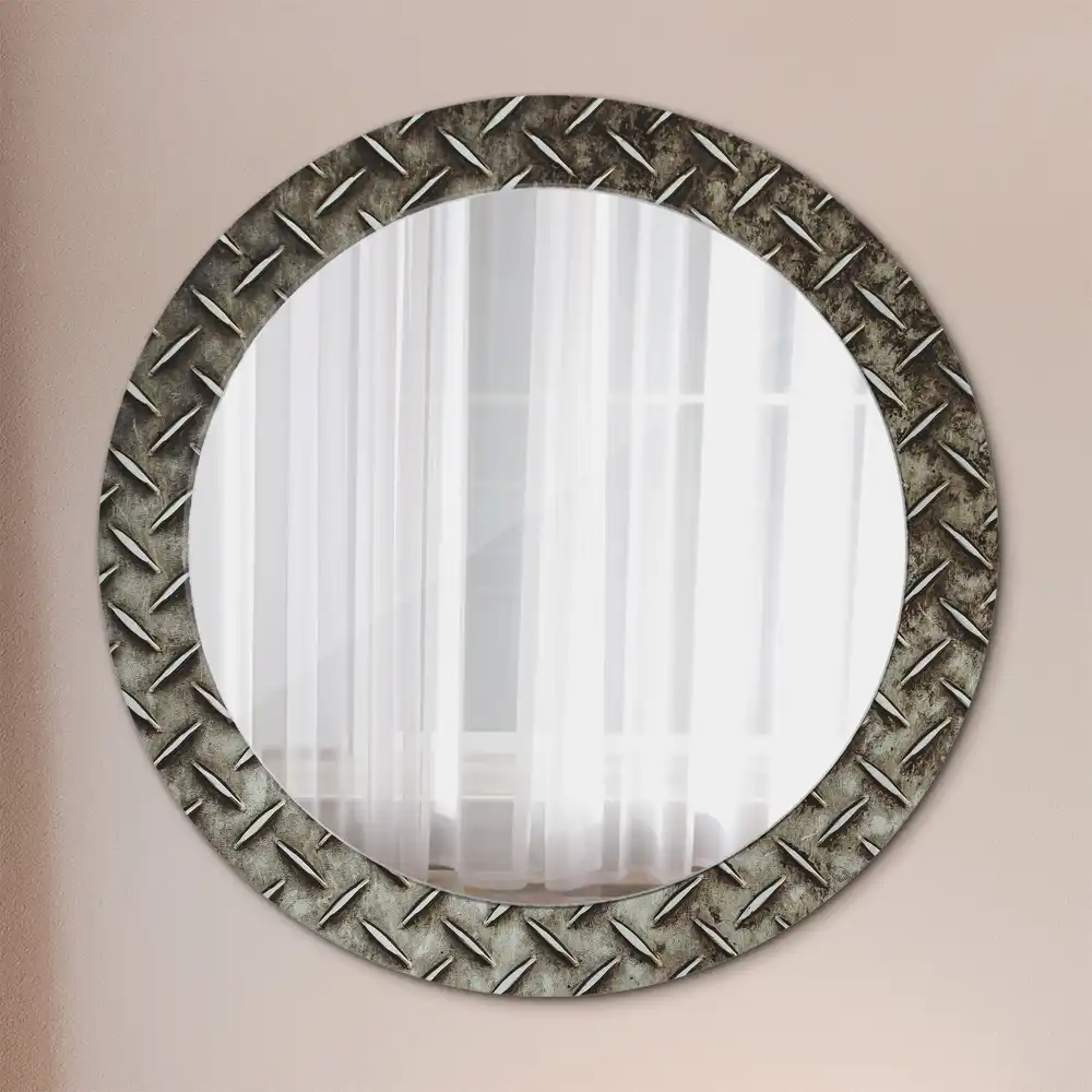 Kulaté dekorační zrcadlo na zeď textura oceli
