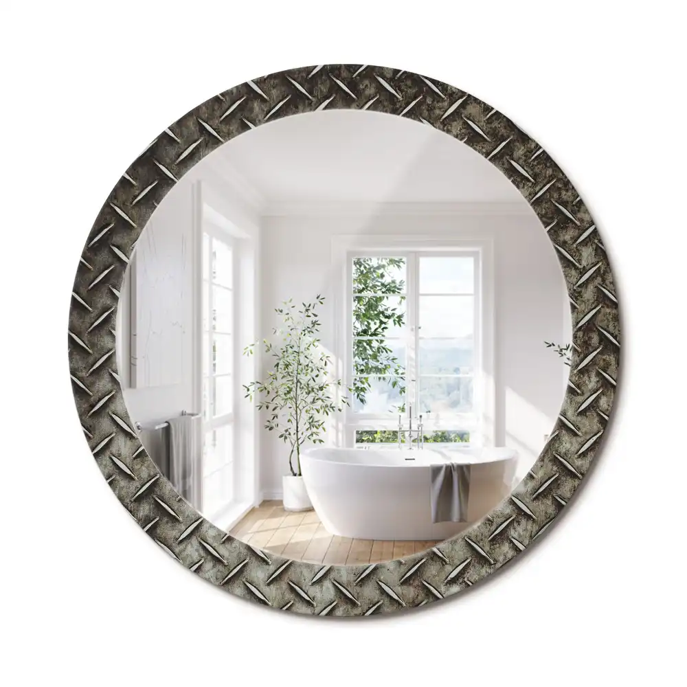 Kulaté dekorační zrcadlo na zeď textura oceli
