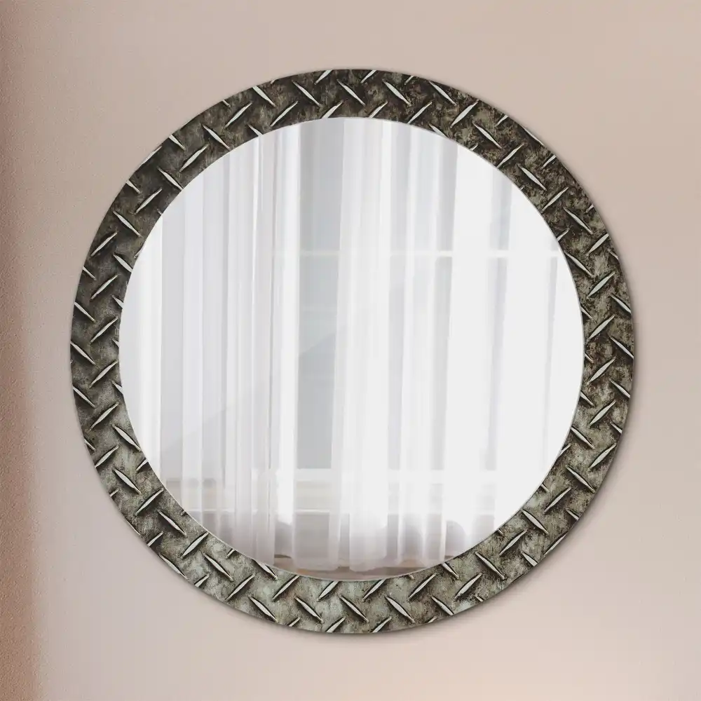 Kulaté dekorační zrcadlo na zeď textura oceli