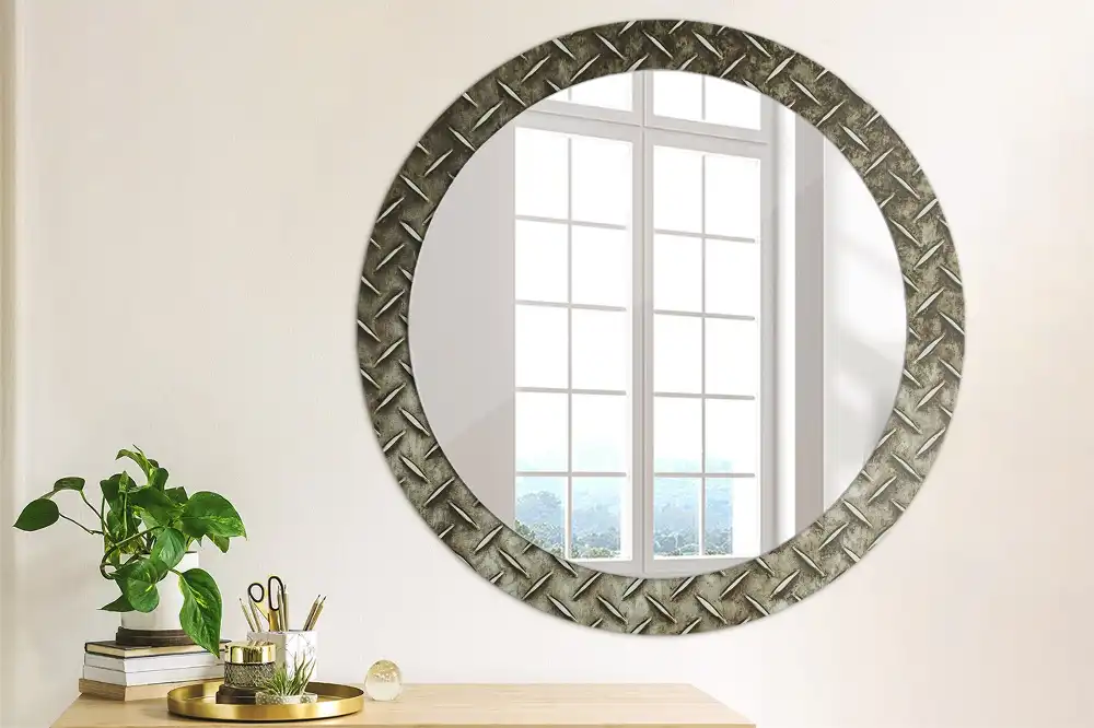 Kulaté dekorační zrcadlo na zeď textura oceli