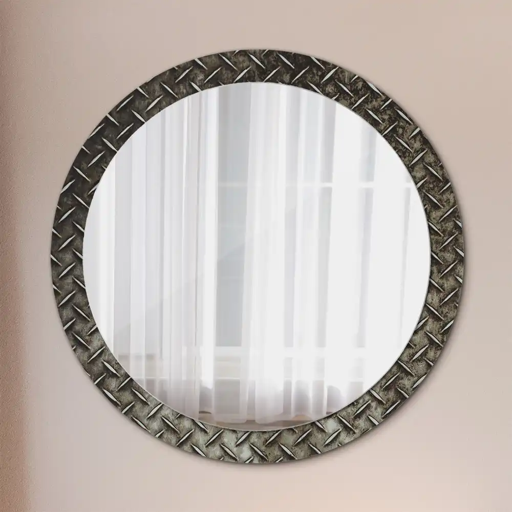 Kulaté dekorační zrcadlo na zeď textura oceli