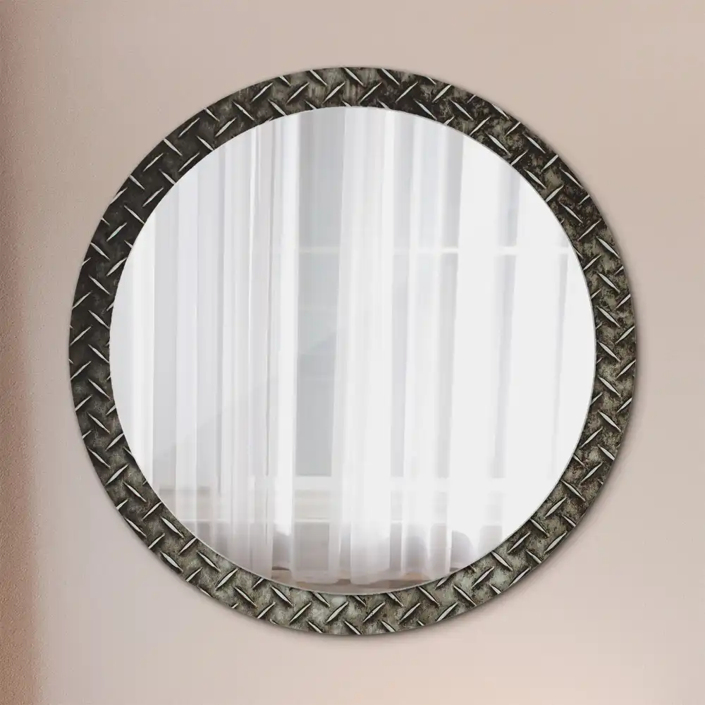 Kulaté dekorační zrcadlo na zeď textura oceli