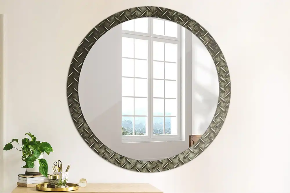 Kulaté dekorační zrcadlo na zeď textura oceli