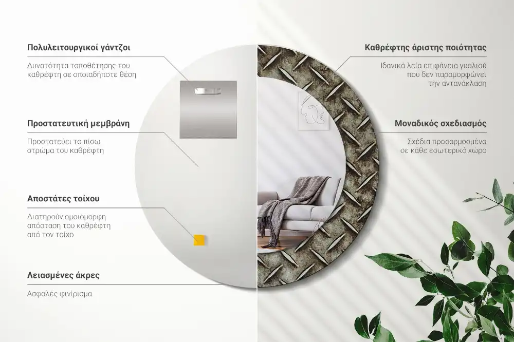 Kulaté dekorační zrcadlo na zeď textura oceli