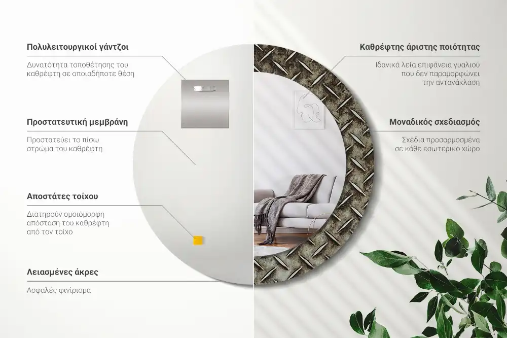 Kulaté dekorační zrcadlo na zeď textura oceli