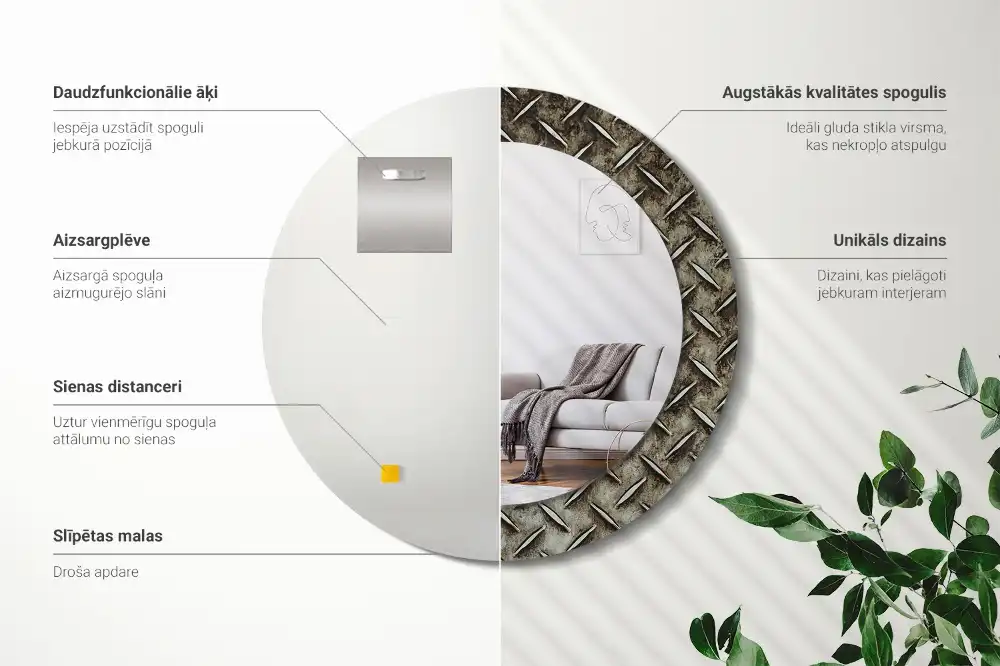 Kulaté dekorační zrcadlo na zeď textura oceli