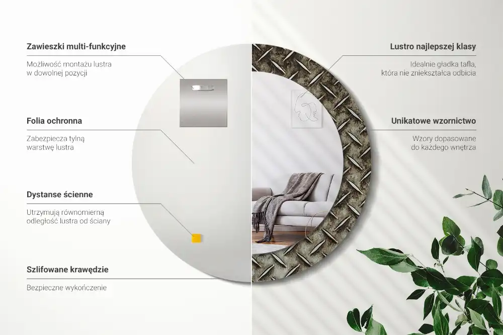 Kulaté dekorační zrcadlo na zeď textura oceli