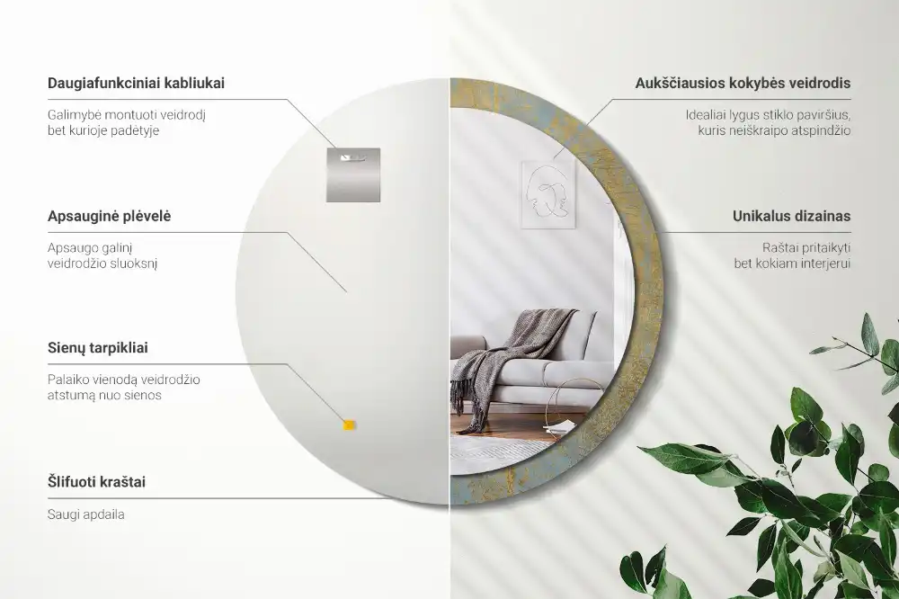Kulaté dekorační zrcadlo na zeď vzor ve stylu loft