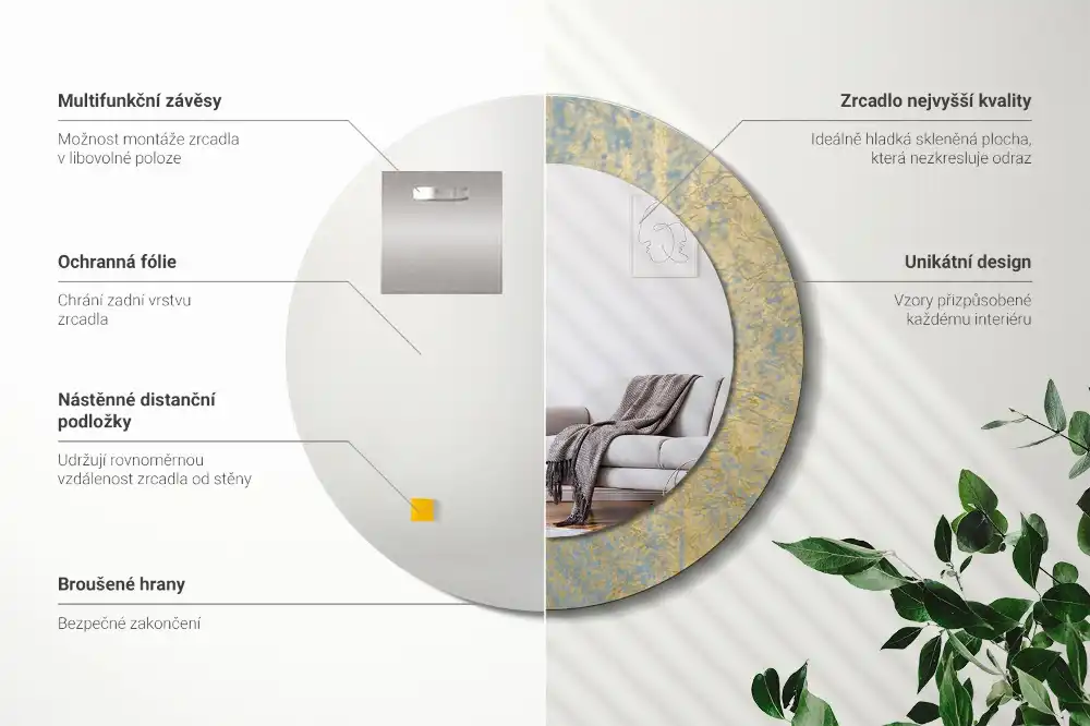 Kulaté dekorační zrcadlo na zeď vzor ve stylu loft